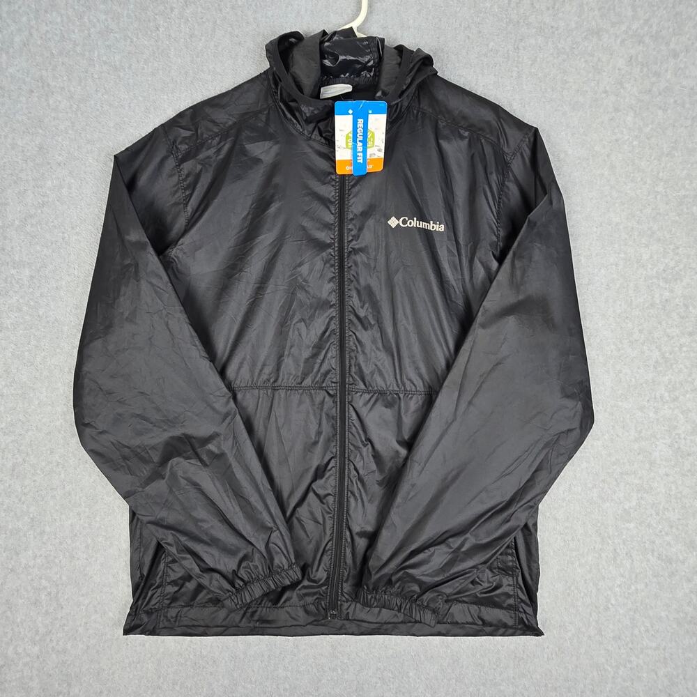NWT Columbia Mens Medium Black Center Ridge II Hooded Full Zip Windbreaker